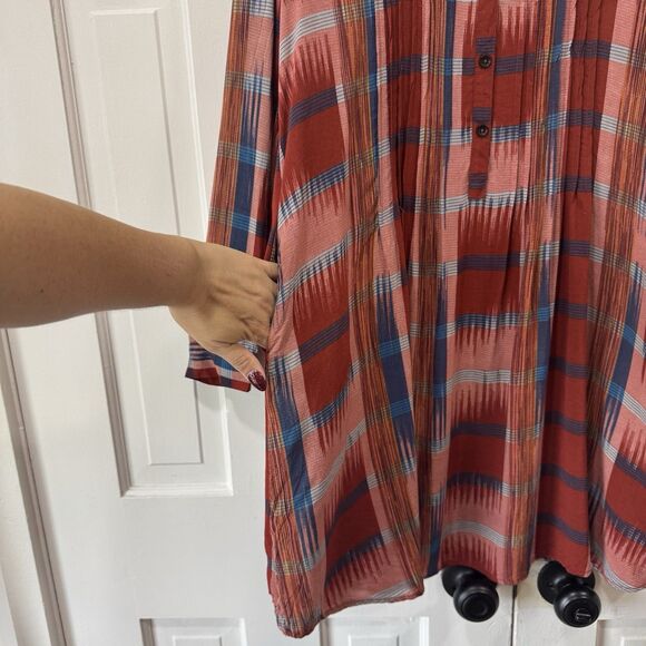 Anthropologie 11.1.Tylho Sao Paulo Plaid Pintuck Tunic Shirt Dress Medium FLAWED - Picture 4 of 12